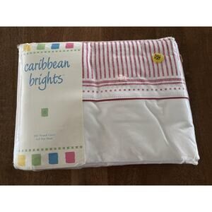 Vintage Caribbean Brights Full Flat Sheet 200 TC USA New Scarlet Sunset Stripe